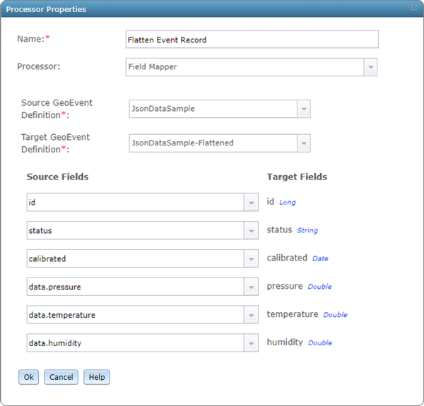 Example of using dot (.) notation to access nested fields in the Field Mapper Processor properties